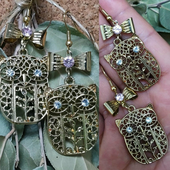 Owl and Butterfly Dangle Earrings - Picture 2 of 3